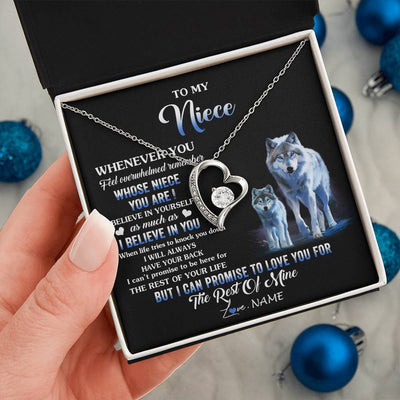 Forever Love Necklace 14K White Gold Finish | 2 | Personalized To My Niece Necklace From Aunt Uncle Whenever You Feel Wolf Niece Birthday Gifts Jewelry Graduation Christmas Customized Gift Box Message Card | teecentury