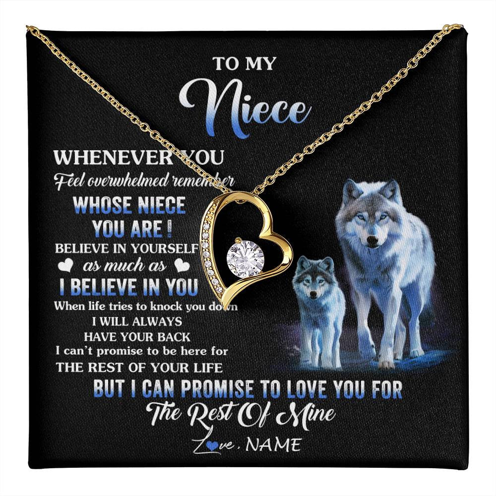Forever Love Necklace 18K Yellow Gold Finish | 1 | Personalized To My Niece Necklace From Aunt Uncle Whenever You Feel Wolf Niece Birthday Gifts Jewelry Graduation Christmas Customized Gift Box Message Card | teecentury