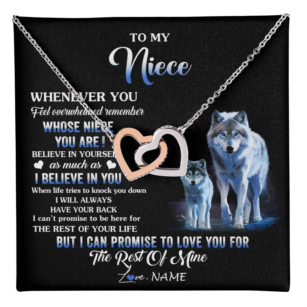 Interlocking Hearts Necklace Stainless Steel & Rose Gold Finish | 1 | Personalized To My Niece Necklace From Aunt Uncle Whenever You Feel Wolf Niece Birthday Gifts Jewelry Graduation Christmas Customized Gift Box Message Card | teecentury