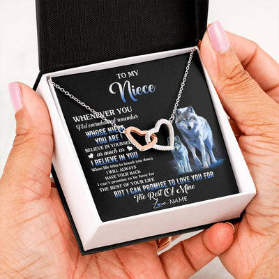 Interlocking Hearts Necklace Stainless Steel & Rose Gold Finish | 2 | Personalized To My Niece Necklace From Aunt Uncle Whenever You Feel Wolf Niece Birthday Gifts Jewelry Graduation Christmas Customized Gift Box Message Card | teecentury