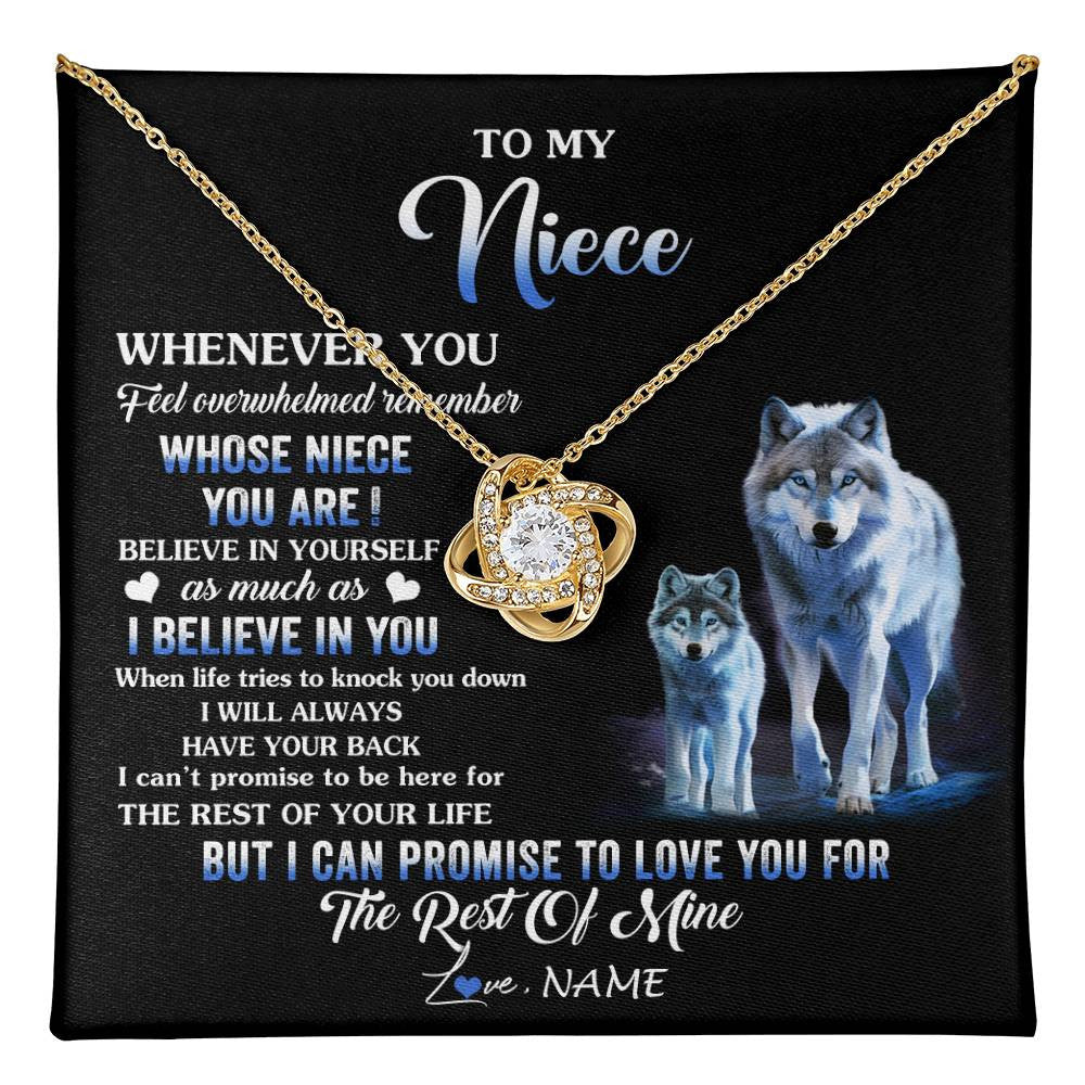 Love Knot Necklace 18K Yellow Gold Finish | 1 | Personalized To My Niece Necklace From Aunt Uncle Whenever You Feel Wolf Niece Birthday Gifts Jewelry Graduation Christmas Customized Gift Box Message Card | teecentury