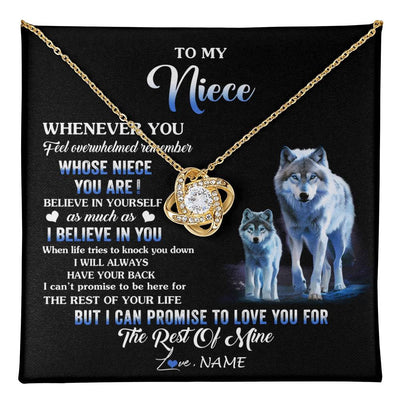 Love Knot Necklace 18K Yellow Gold Finish | 1 | Personalized To My Niece Necklace From Aunt Uncle Whenever You Feel Wolf Niece Birthday Gifts Jewelry Graduation Christmas Customized Gift Box Message Card | teecentury