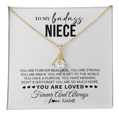 Alluring Beauty Necklace 18K Yellow Gold Finish | 1 | Personalized To My Niece Necklace From Aunt Uncle You Are Forever Beautiful Niece Birthday Graduation Christmas Customized Gift Box Message Card | teecentury