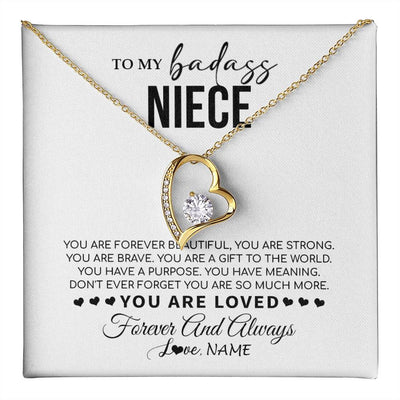 Forever Love Necklace 18K Yellow Gold Finish | 1 | Personalized To My Niece Necklace From Aunt Uncle You Are Forever Beautiful Niece Birthday Graduation Christmas Customized Gift Box Message Card | teecentury