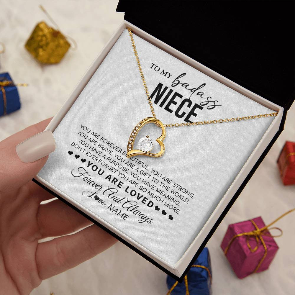 Forever Love Necklace 18K Yellow Gold Finish | 2 | Personalized To My Niece Necklace From Aunt Uncle You Are Forever Beautiful Niece Birthday Graduation Christmas Customized Gift Box Message Card | teecentury