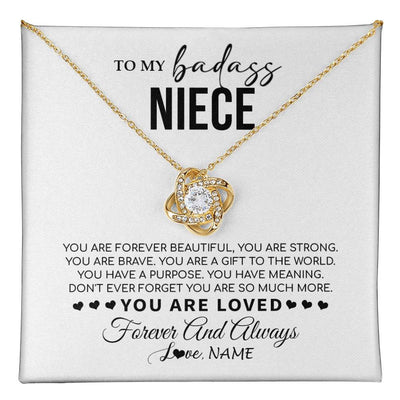 Love Knot Necklace 18K Yellow Gold Finish | 1 | Personalized To My Niece Necklace From Aunt Uncle You Are Forever Beautiful Niece Birthday Graduation Christmas Customized Gift Box Message Card | teecentury