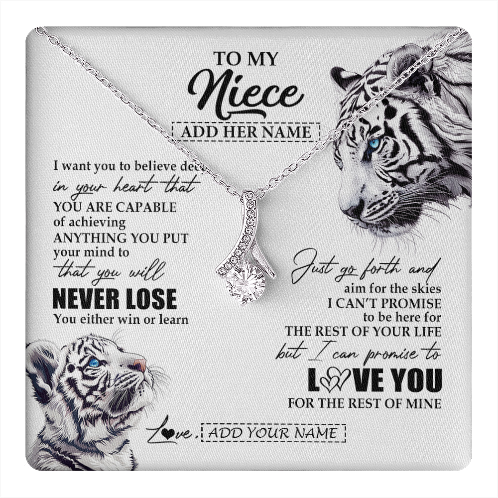 Alluring Beauty Necklace 14K White Gold Finish | 1 | Personalized To My Niece Necklace From Aunt Uncle You Will Never Lose White Tiger Niece Birthday Gifts Graduation Christmas Custom Gift Box Message Card | teecentury