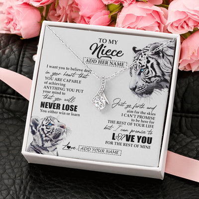 Alluring Beauty Necklace 14K White Gold Finish | 2 | Personalized To My Niece Necklace From Aunt Uncle You Will Never Lose White Tiger Niece Birthday Gifts Graduation Christmas Custom Gift Box Message Card | teecentury