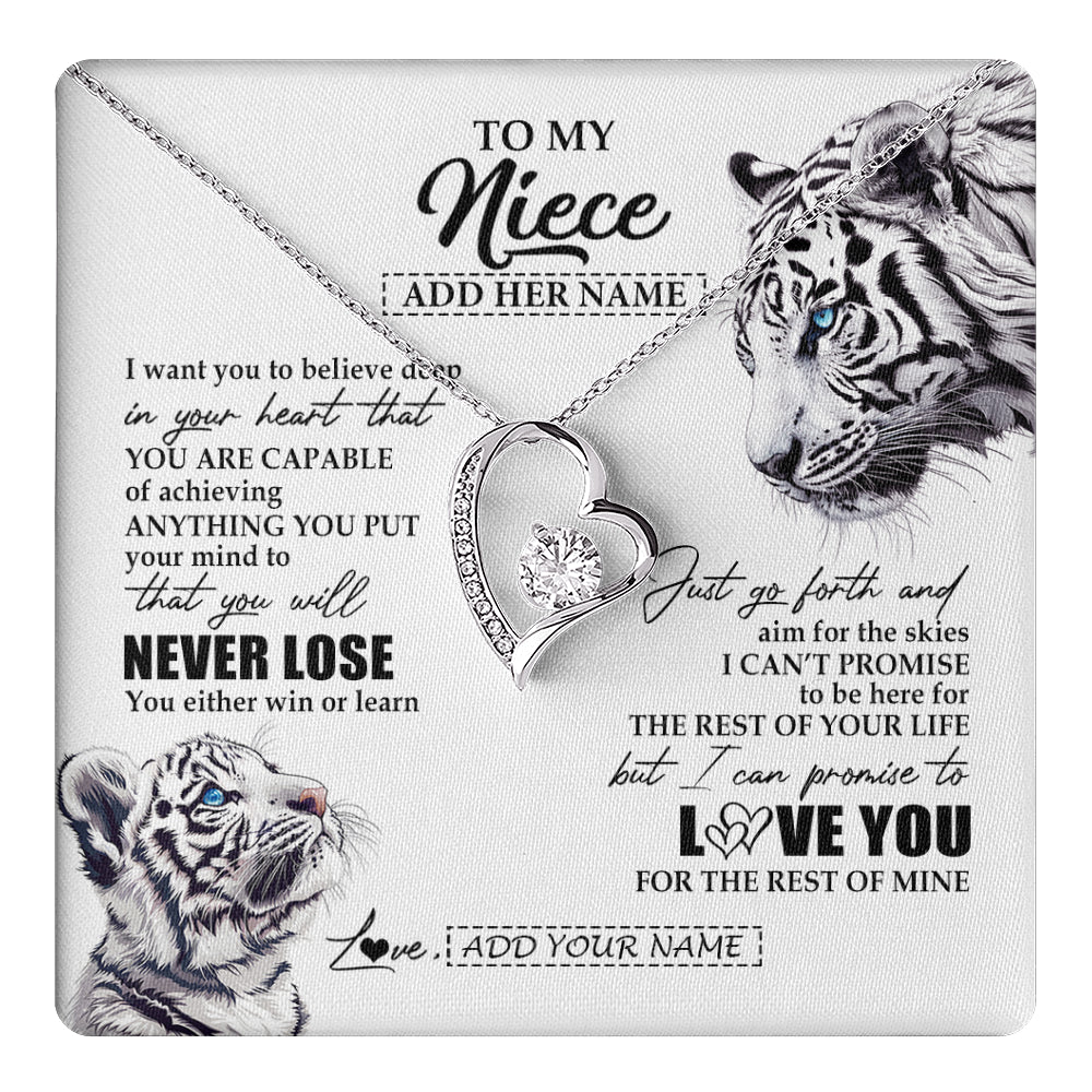 Forever Love Necklace 14K White Gold Finish | 1 | Personalized To My Niece Necklace From Aunt Uncle You Will Never Lose White Tiger Niece Birthday Gifts Graduation Christmas Custom Gift Box Message Card | teecentury