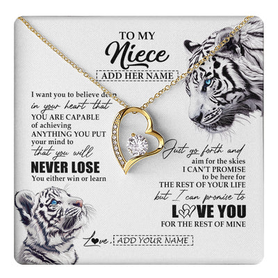 Forever Love Necklace 18K Yellow Gold Finish | 1 | Personalized To My Niece Necklace From Aunt Uncle You Will Never Lose White Tiger Niece Birthday Gifts Graduation Christmas Custom Gift Box Message Card | teecentury