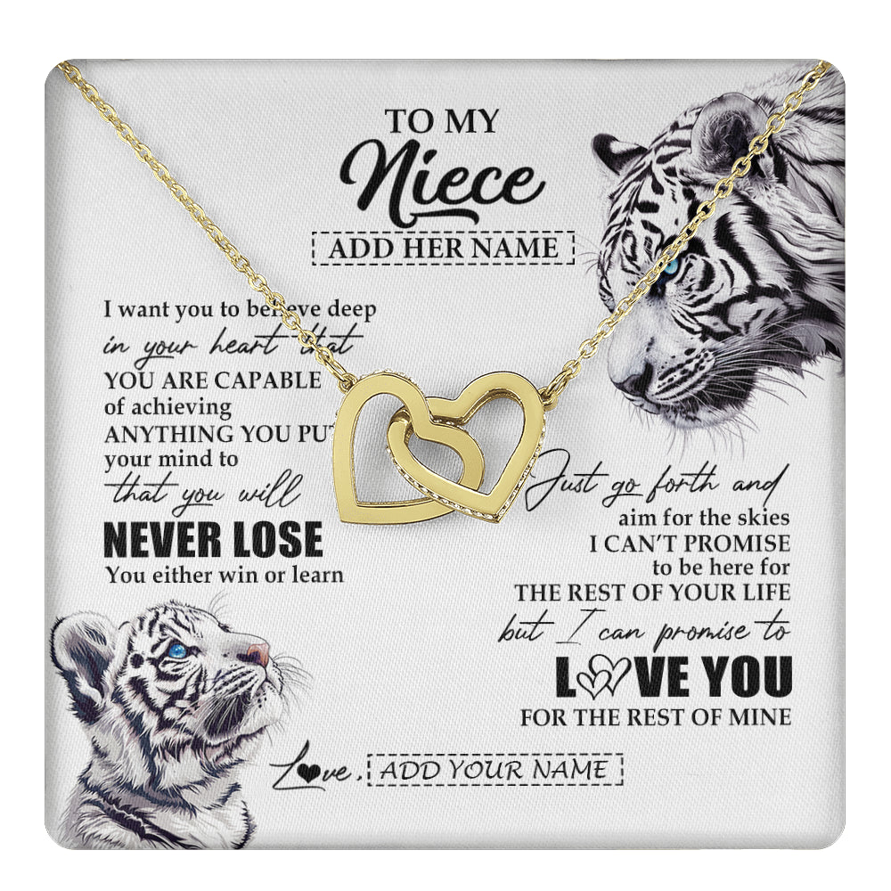 Interlocking Hearts Necklace 18K Yellow Gold Finish | 1 | Personalized To My Niece Necklace From Aunt Uncle You Will Never Lose White Tiger Niece Birthday Gifts Graduation Christmas Custom Gift Box Message Card | teecentury