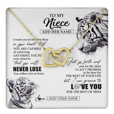 Interlocking Hearts Necklace 18K Yellow Gold Finish | 1 | Personalized To My Niece Necklace From Aunt Uncle You Will Never Lose White Tiger Niece Birthday Gifts Graduation Christmas Custom Gift Box Message Card | teecentury