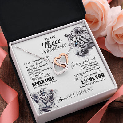 Interlocking Hearts Necklace Stainless Steel & Rose Gold Finish | 2 | Personalized To My Niece Necklace From Aunt Uncle You Will Never Lose White Tiger Niece Birthday Gifts Graduation Christmas Custom Gift Box Message Card | teecentury
