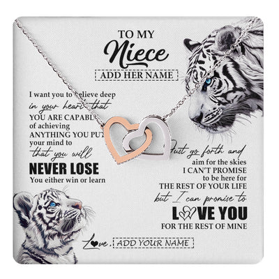 Interlocking Hearts Necklace Stainless Steel & Rose Gold Finish | 1 | Personalized To My Niece Necklace From Aunt Uncle You Will Never Lose White Tiger Niece Birthday Gifts Graduation Christmas Custom Gift Box Message Card | teecentury