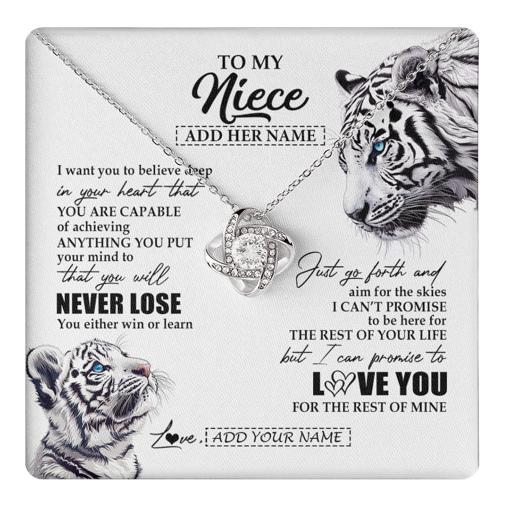 Love Knot Necklace 14K White Gold Finish | 1 | Personalized To My Niece Necklace From Aunt Uncle You Will Never Lose White Tiger Niece Birthday Gifts Graduation Christmas Custom Gift Box Message Card | teecentury