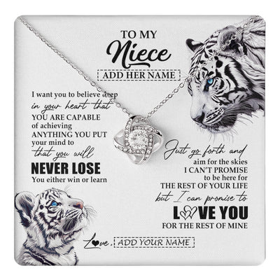 Love Knot Necklace 14K White Gold Finish | 1 | Personalized To My Niece Necklace From Aunt Uncle You Will Never Lose White Tiger Niece Birthday Gifts Graduation Christmas Custom Gift Box Message Card | teecentury