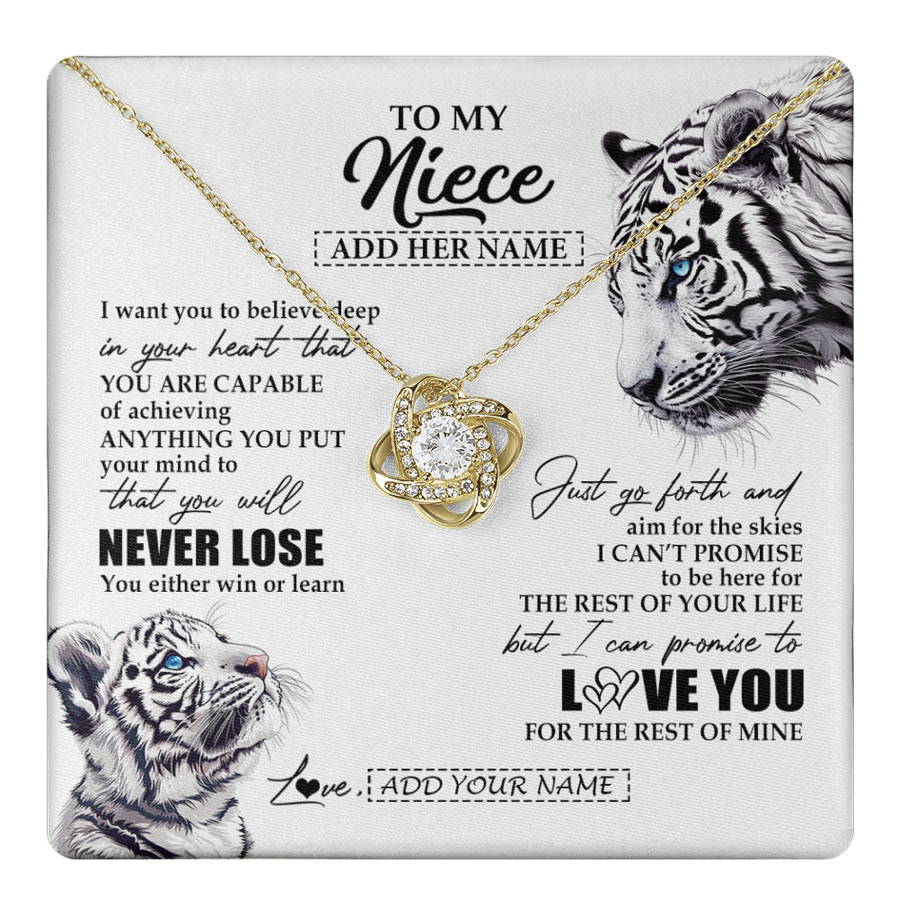 Love Knot Necklace 18K Yellow Gold Finish | 1 | Personalized To My Niece Necklace From Aunt Uncle You Will Never Lose White Tiger Niece Birthday Gifts Graduation Christmas Custom Gift Box Message Card | teecentury