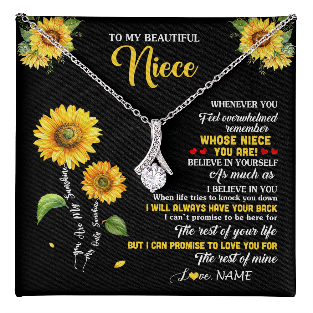 Alluring Beauty Necklace 14K White Gold Finish | 1 | Personalized To My Niece Necklace From Aunt Whenever You Feel Sunflower Niece Birthday Gifts Jewelry Graduation Christmas Customized Gift Box Message Card | teecentury