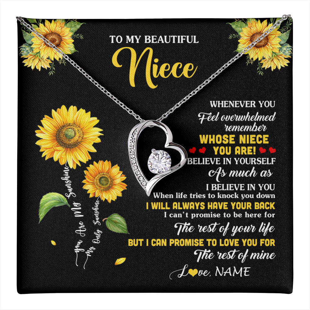 Forever Love Necklace 14K White Gold Finish | 1 | Personalized To My Niece Necklace From Aunt Whenever You Feel Sunflower Niece Birthday Gifts Jewelry Graduation Christmas Customized Gift Box Message Card | teecentury