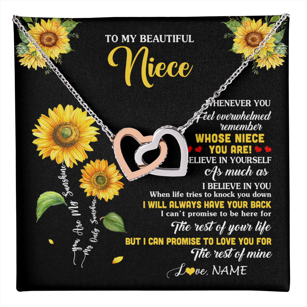 Interlocking Hearts Necklace Stainless Steel & Rose Gold Finish | 1 | Personalized To My Niece Necklace From Aunt Whenever You Feel Sunflower Niece Birthday Gifts Jewelry Graduation Christmas Customized Gift Box Message Card | teecentury