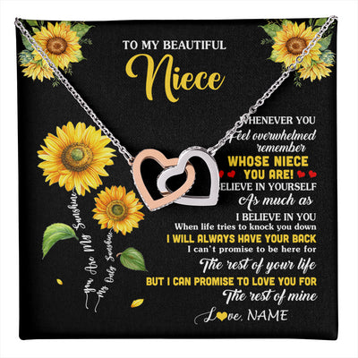 Interlocking Hearts Necklace Stainless Steel & Rose Gold Finish | 1 | Personalized To My Niece Necklace From Aunt Whenever You Feel Sunflower Niece Birthday Gifts Jewelry Graduation Christmas Customized Gift Box Message Card | teecentury