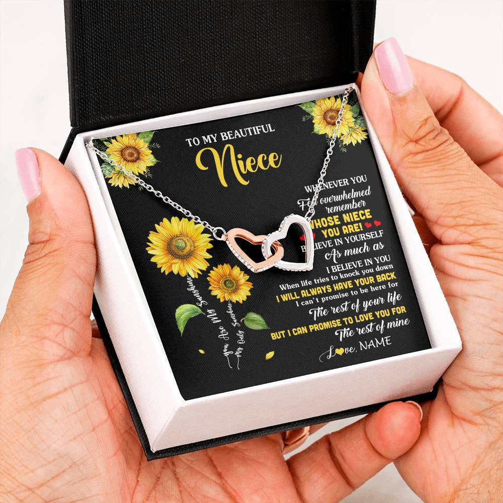 Interlocking Hearts Necklace Stainless Steel & Rose Gold Finish | 2 | Personalized To My Niece Necklace From Aunt Whenever You Feel Sunflower Niece Birthday Gifts Jewelry Graduation Christmas Customized Gift Box Message Card | teecentury