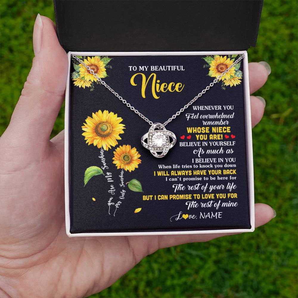 Love Knot Necklace 14K White Gold Finish | 2 | Personalized To My Niece Necklace From Aunt Whenever You Feel Sunflower Niece Birthday Gifts Jewelry Graduation Christmas Customized Gift Box Message Card | teecentury