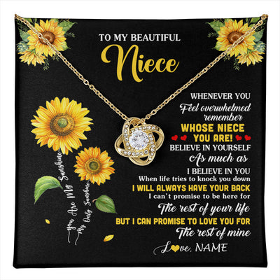 Love Knot Necklace 18K Yellow Gold Finish | 1 | Personalized To My Niece Necklace From Aunt Whenever You Feel Sunflower Niece Birthday Gifts Jewelry Graduation Christmas Customized Gift Box Message Card | teecentury