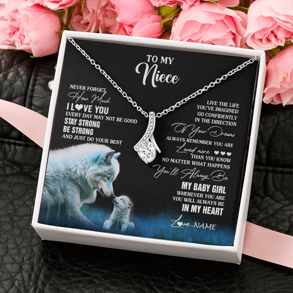 Alluring Beauty Necklace 14K White Gold Finish | 2 | Personalized To My Niece Necklace From Aunt Wolf Never Forget How Much I Love You Niece Birthday Gifts Jewelry Christmas Customized Gift Box Message Card | teecentury