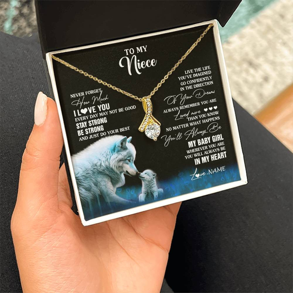 Alluring Beauty Necklace 18K Yellow Gold Finish | 2 | Personalized To My Niece Necklace From Aunt Wolf Never Forget How Much I Love You Niece Birthday Gifts Jewelry Christmas Customized Gift Box Message Card | teecentury