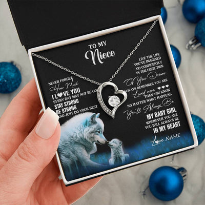 Forever Love Necklace 14K White Gold Finish | 2 | Personalized To My Niece Necklace From Aunt Wolf Never Forget How Much I Love You Niece Birthday Gifts Jewelry Christmas Customized Gift Box Message Card | teecentury