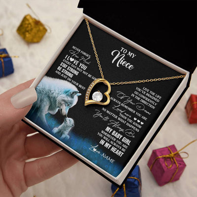 Forever Love Necklace 18K Yellow Gold Finish | 2 | Personalized To My Niece Necklace From Aunt Wolf Never Forget How Much I Love You Niece Birthday Gifts Jewelry Christmas Customized Gift Box Message Card | teecentury