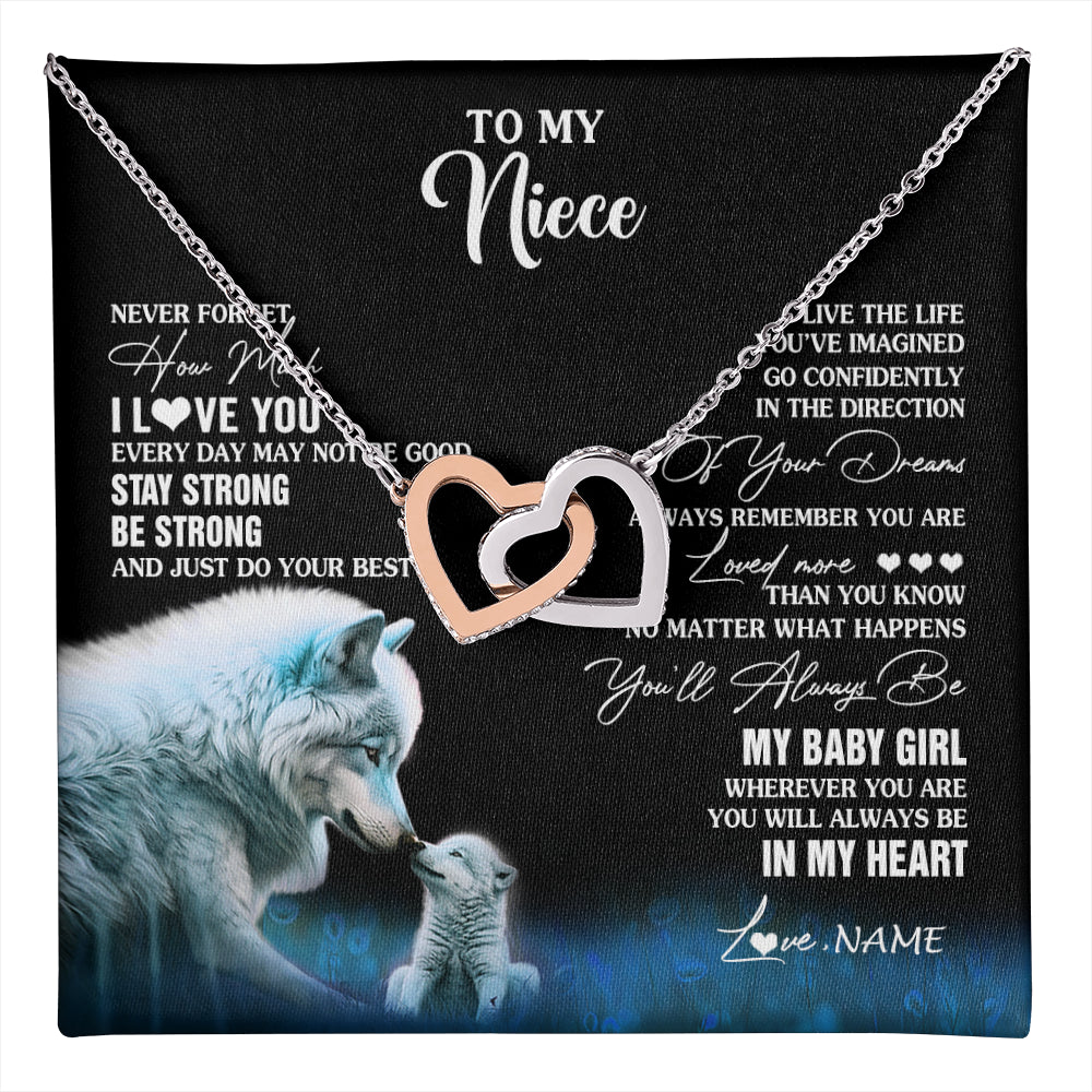 Interlocking Hearts Necklace Stainless Steel & Rose Gold Finish | 1 | Personalized To My Niece Necklace From Aunt Wolf Never Forget How Much I Love You Niece Birthday Gifts Jewelry Christmas Customized Gift Box Message Card | teecentury