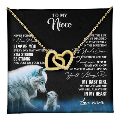 Interlocking Hearts Necklace 18K Yellow Gold Finish | 1 | Personalized To My Niece Necklace From Aunt Wolf Never Forget How Much I Love You Niece Birthday Gifts Jewelry Christmas Customized Gift Box Message Card | teecentury