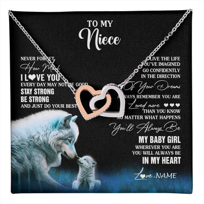 Interlocking Hearts Necklace Stainless Steel & Rose Gold Finish | 1 | Personalized To My Niece Necklace From Aunt Wolf Never Forget How Much I Love You Niece Birthday Gifts Jewelry Christmas Customized Gift Box Message Card | teecentury