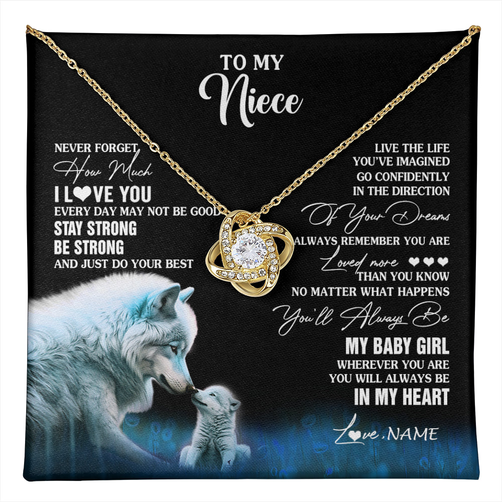 Love Knot Necklace 18K Yellow Gold Finish | 1 | Personalized To My Niece Necklace From Aunt Wolf Never Forget How Much I Love You Niece Birthday Gifts Jewelry Christmas Customized Gift Box Message Card | teecentury