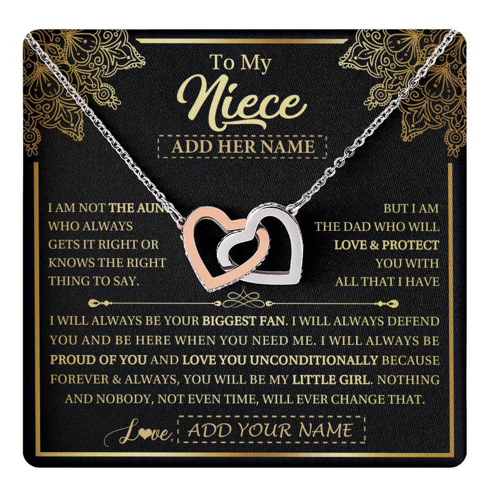 Interlocking Hearts Necklace Stainless Steel & Rose Gold Finish | 1 | Personalized To My Niece Necklace From Aunt Your Biggest Fan Birthday Gifts For Niece Gifts Graduation Christmas Jewelry Customized Gift Box Message Card | teecentury.myshopify