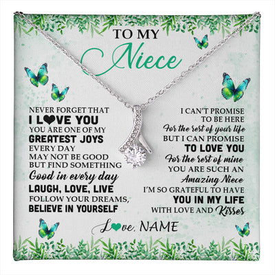 Alluring Beauty Necklace 14K White Gold Finish | 1 | Personalized To My Niece Necklace From Uncle Aunt Auntie Butterfly Laugh Love Live Birthday Motivational Quote Christmas Customized Gift Box Message Card | teecentury