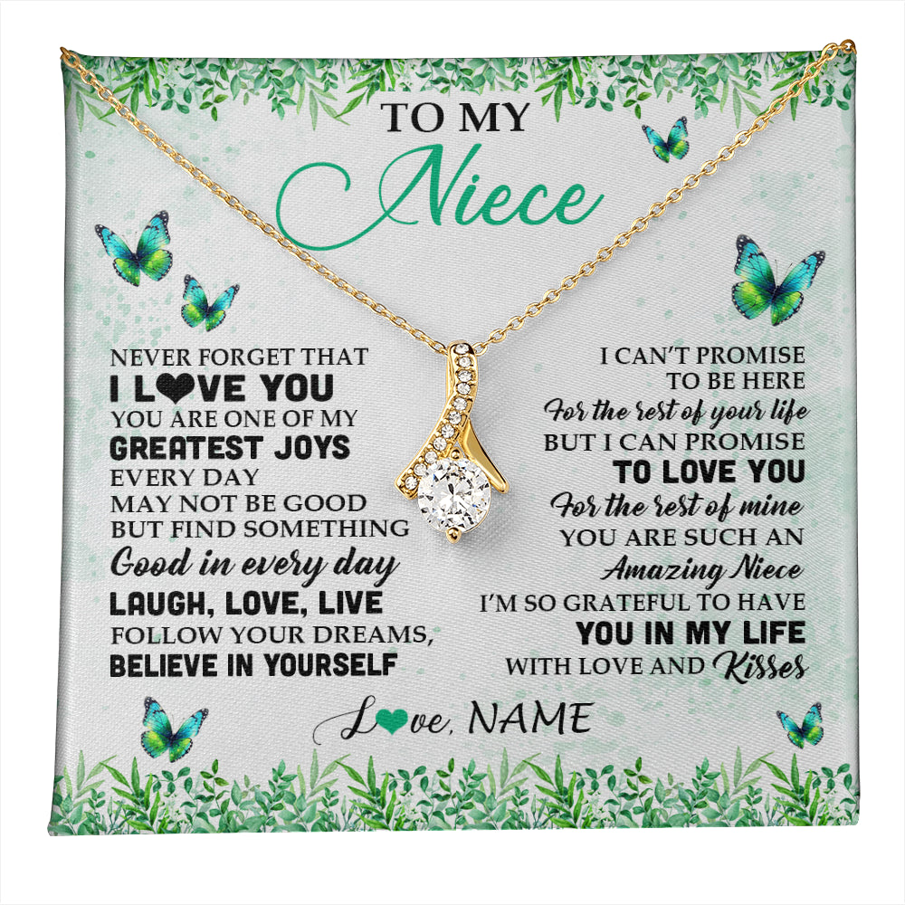 Alluring Beauty Necklace 18K Yellow Gold Finish | 1 | Personalized To My Niece Necklace From Uncle Aunt Auntie Butterfly Laugh Love Live Birthday Motivational Quote Christmas Customized Gift Box Message Card | teecentury