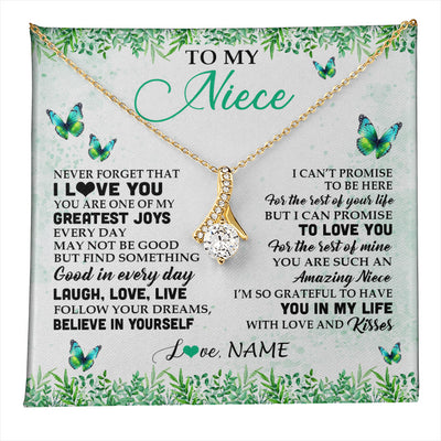 Alluring Beauty Necklace 18K Yellow Gold Finish | 1 | Personalized To My Niece Necklace From Uncle Aunt Auntie Butterfly Laugh Love Live Birthday Motivational Quote Christmas Customized Gift Box Message Card | teecentury