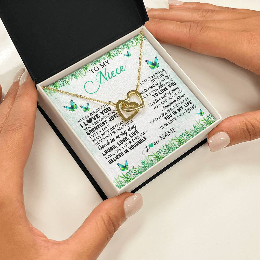 Interlocking Hearts Necklace 18K Yellow Gold Finish | 2 | Personalized To My Niece Necklace From Uncle Aunt Auntie Butterfly Laugh Love Live Birthday Motivational Quote Christmas Customized Gift Box Message Card | teecentury