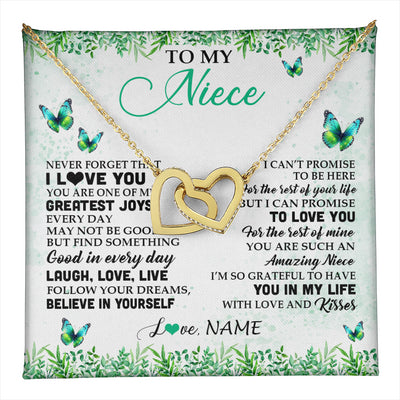 Interlocking Hearts Necklace 18K Yellow Gold Finish | 1 | Personalized To My Niece Necklace From Uncle Aunt Auntie Butterfly Laugh Love Live Birthday Motivational Quote Christmas Customized Gift Box Message Card | teecentury