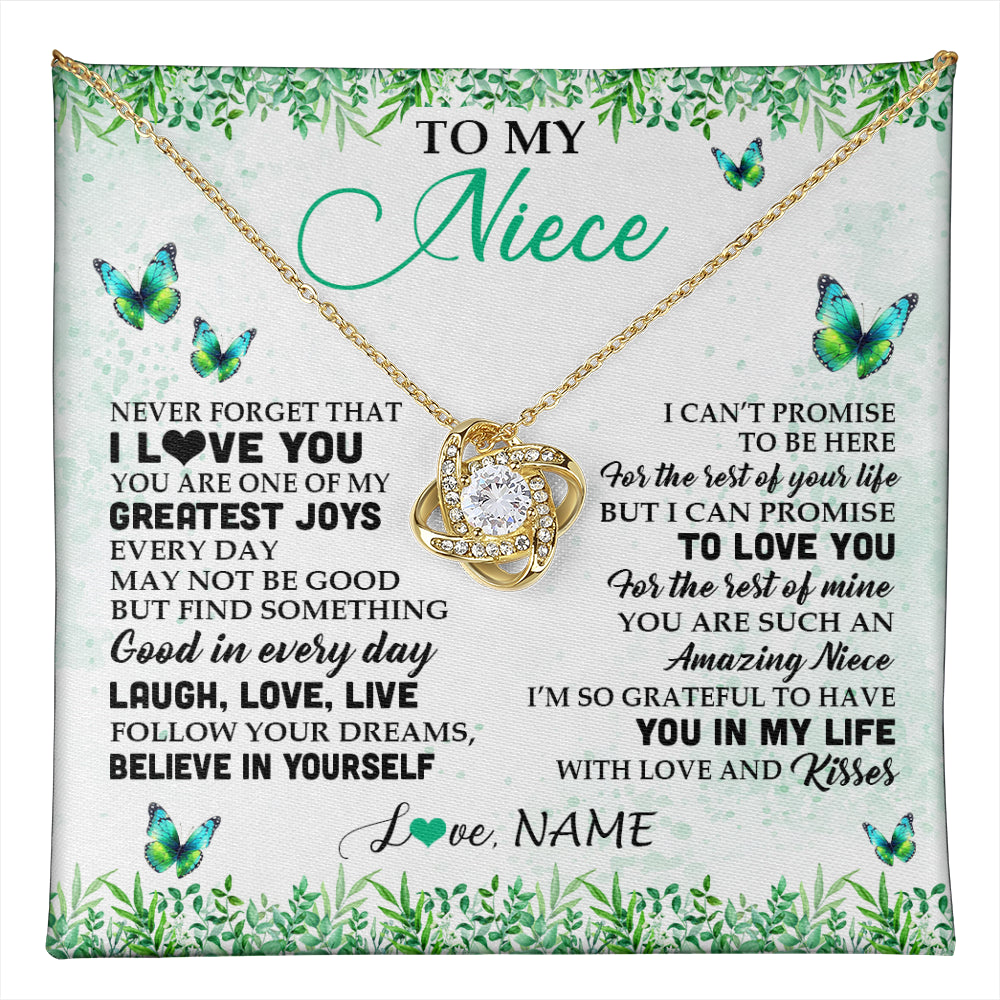 Love Knot Necklace 18K Yellow Gold Finish | 1 | Personalized To My Niece Necklace From Uncle Aunt Auntie Butterfly Laugh Love Live Birthday Motivational Quote Christmas Customized Gift Box Message Card | teecentury