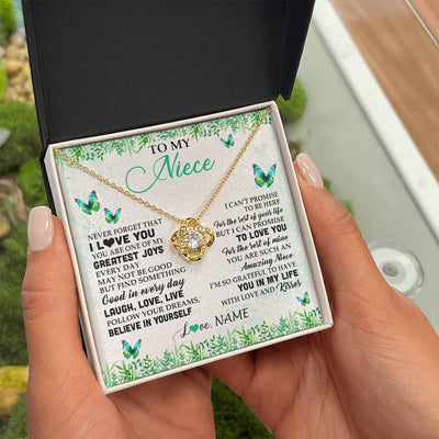 Love Knot Necklace 18K Yellow Gold Finish | 2 | Personalized To My Niece Necklace From Uncle Aunt Auntie Butterfly Laugh Love Live Birthday Motivational Quote Christmas Customized Gift Box Message Card | teecentury