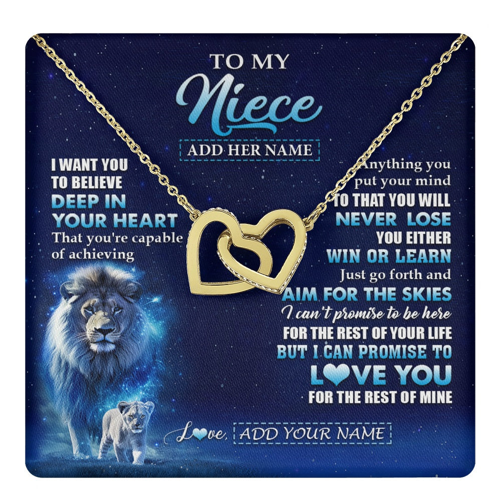 Interlocking Hearts Necklace 18K Yellow Gold Finish | 1 | Personalized To My Niece Necklace From Uncle Believe Your Heart Niece Gift Birthday Graduation Christmas Customized Gift Box Message Card | teecentury.myshopify