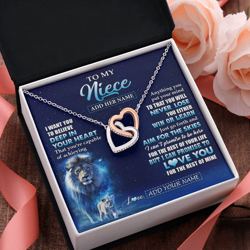 Interlocking Hearts Necklace Stainless Steel & Rose Gold Finish | 2 | Personalized To My Niece Necklace From Uncle Believe Your Heart Niece Gift Birthday Graduation Christmas Customized Gift Box Message Card | teecentury.myshopify