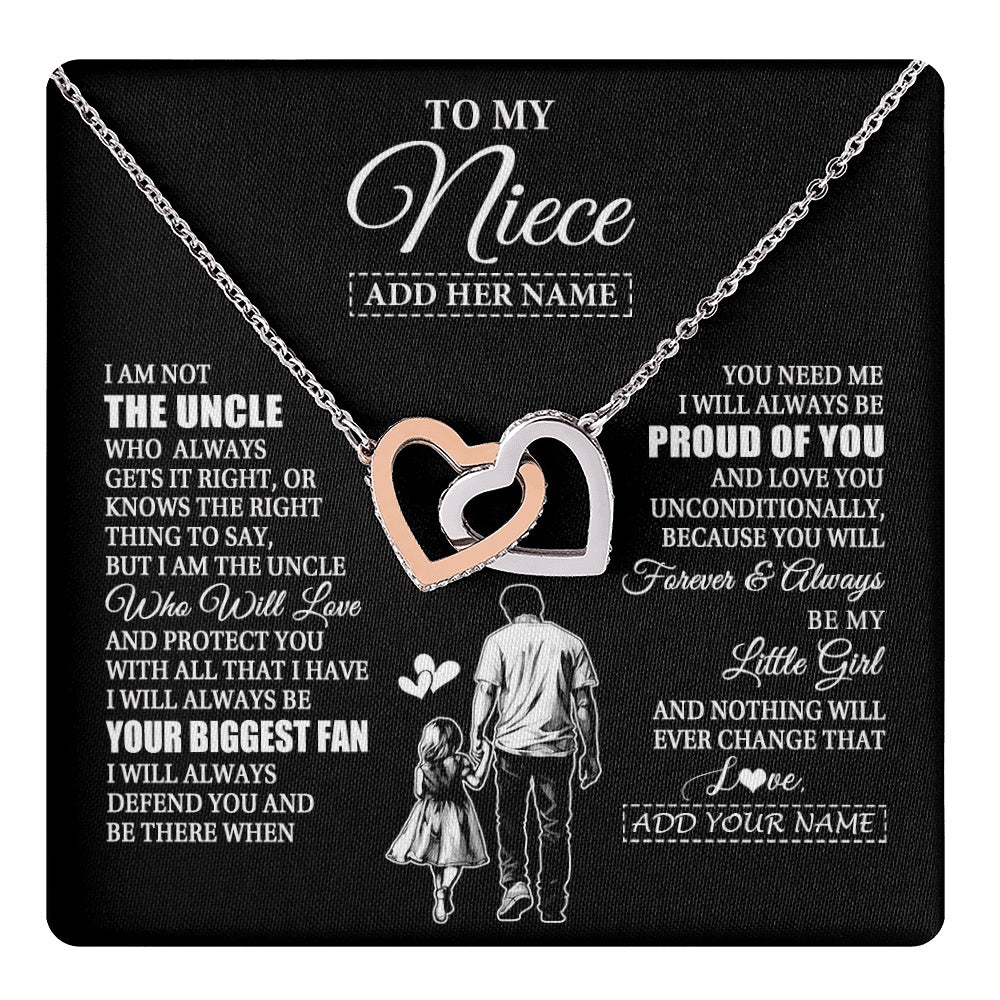 Interlocking Hearts Necklace Stainless Steel & Rose Gold Finish | 1 | Personalized To My Niece Necklace From Uncle Biggest Fan Birthday Gifts For Niece From Uncle Niece Graduation Christmas Customized Gift Box Message Card | teecentury.myshopify