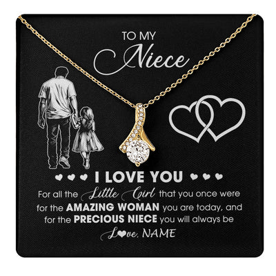 Alluring Beauty Necklace 18K Yellow Gold Finish | 1 | Personalized To My Niece Necklace From Uncle I Love You Little Girl Niece Birthday Graduation Christmas Jewelry Customized Gift Box Message Card | teecentury