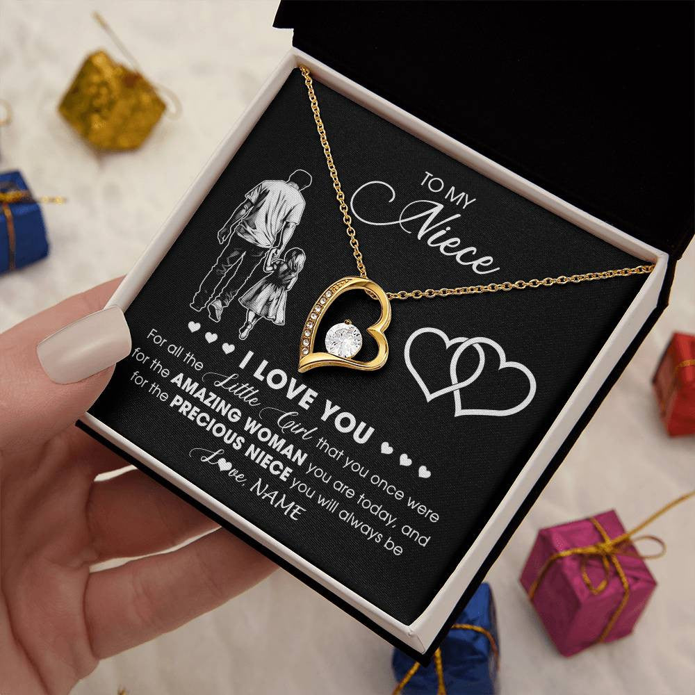 Forever Love Necklace 18K Yellow Gold Finish | 2 | Personalized To My Niece Necklace From Uncle I Love You Little Girl Niece Birthday Graduation Christmas Jewelry Customized Gift Box Message Card | teecentury