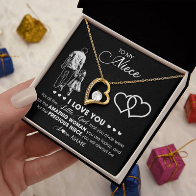 Forever Love Necklace 18K Yellow Gold Finish | 2 | Personalized To My Niece Necklace From Uncle I Love You Little Girl Niece Birthday Graduation Christmas Jewelry Customized Gift Box Message Card | teecentury